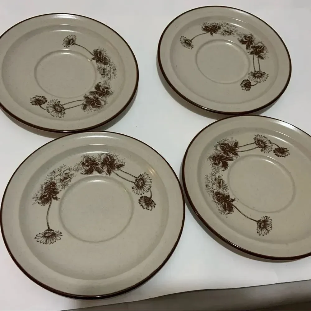 Noritake Stoneware Desert Flowers Saucer Plates Brown 8341 Desert Daisy Lot of 4